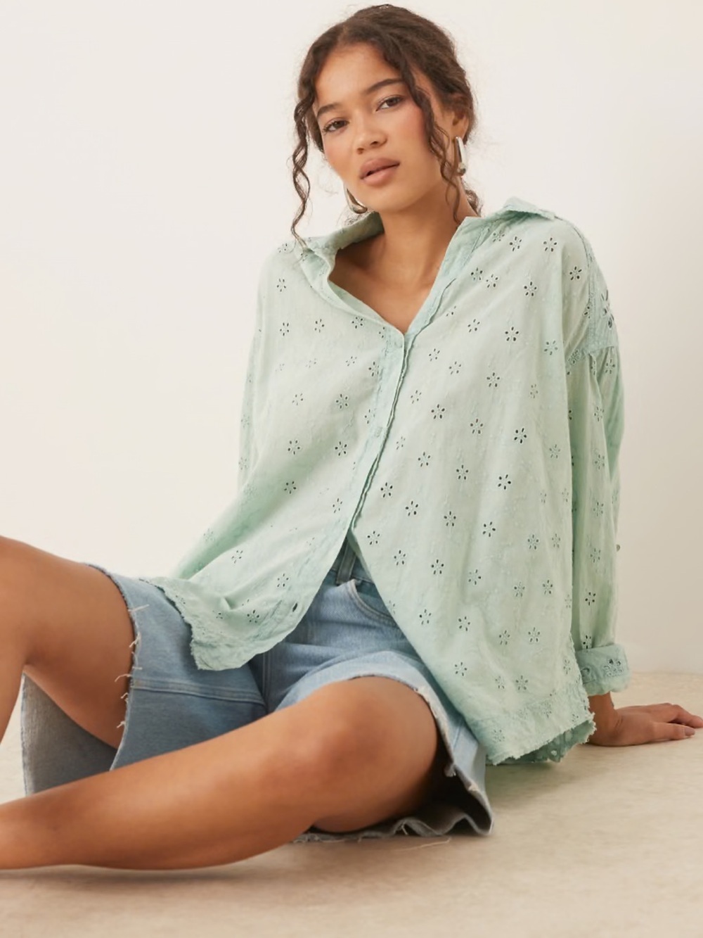 Lauren Ralph Lauren Mint Green Embroidered Button-Up Shirt - Picture 6 of 6